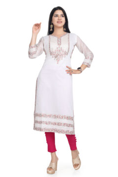 Floral Printed Chanderi Silk Straight Kurti