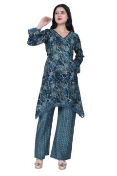 Pure Muslin V- Neck Short Kurta with Trouser